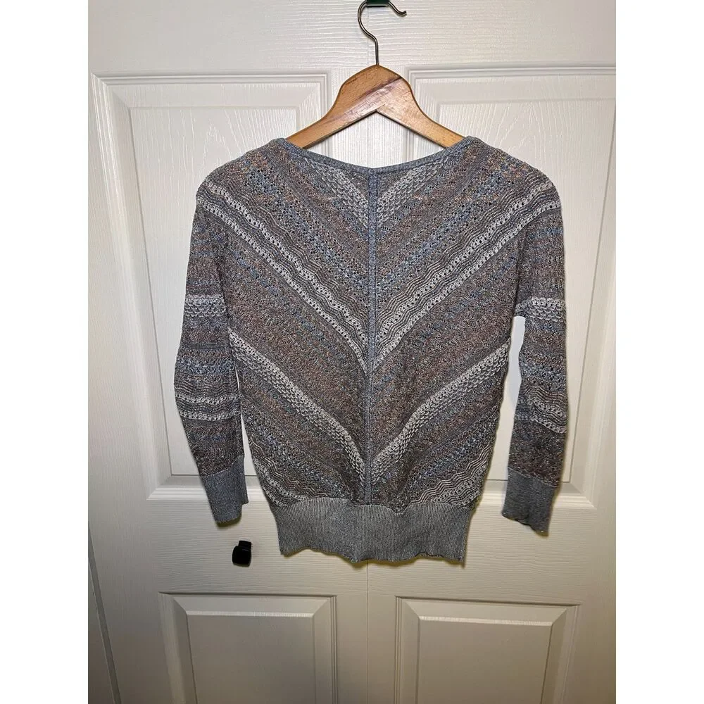White House Black Market Open Knit Chevron Sweater XS Petite Gray